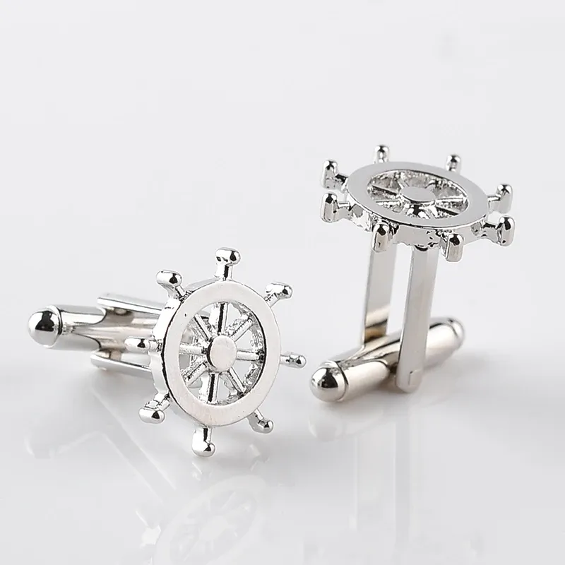 Links Silver Color Rudder Cufflinks High Quality Luxury Men Cuff Button Personality captain French Men's Shirt CuffLinks skipper