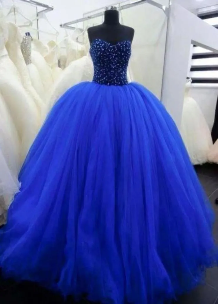 Mavi Boncuklu Tatlı 16 Quinceanera Elbiseleri 2016 Vestidos de 15 Anos Arka Korse Balo Elbise Siyah Kız Balo Doğum Günü Partisi GOWNS6137277