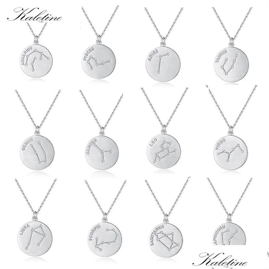 Pendant Necklaces Kaletine Twee Horoscope Coin Necklace Women 925 Sterling Sier Zodiac Leo Sign Gift 12 Constellation Jewelry Drop Del Dhx8D