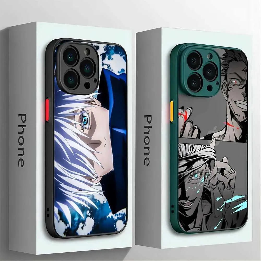 Bumpers de téléphone portable Jujutsu Kaisen GOJ Satoru Sukuna Téléphone Case pour iPhone 15 14 13 12 11 Pro Max XR XSMAX 7 8 Plus couverture arrière transparente mate Y240423