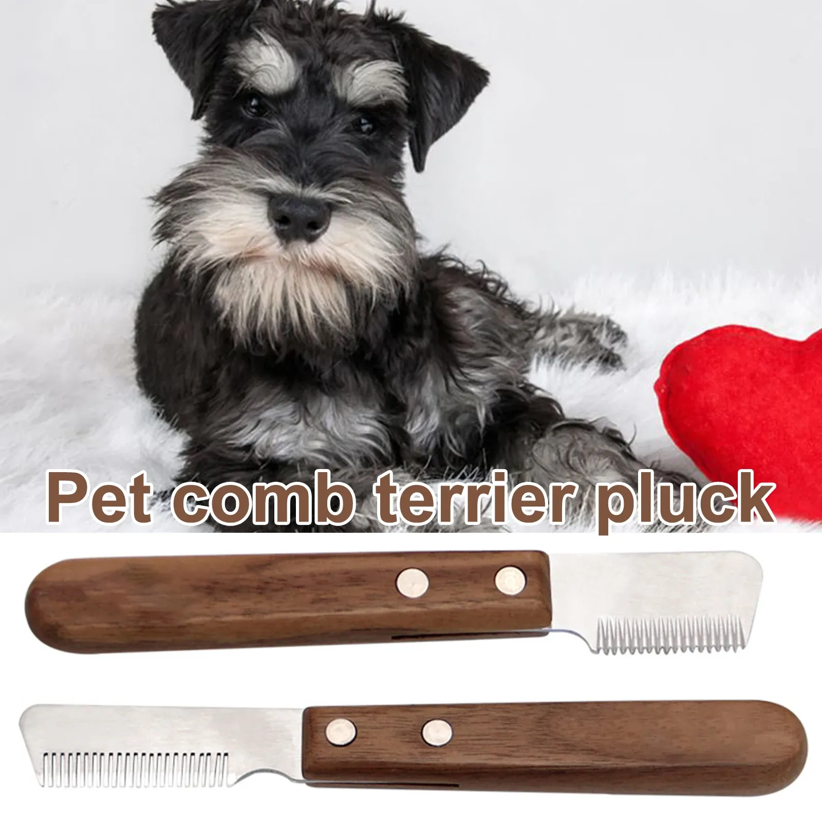 Peigne de chien professionnel combs 2pcs en acier inoxydable couteau couteau en bois manche en bois relève de coiffure accessoires