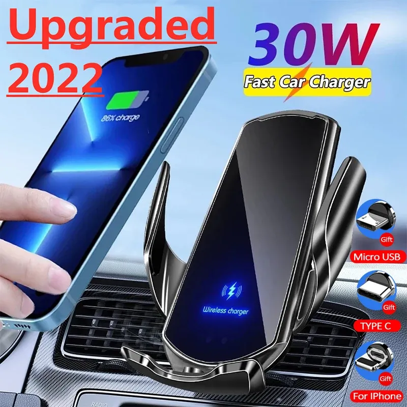 Laddare Automatisk 30W bil Trådlös laddare Magnetmontering Telefonhållare Air Vent för iPhone 11 12 13 14 Pro Max Samsung S22 Fast Charging