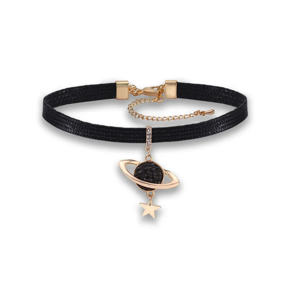 Necklaces Fashion Ball Star Choker Necklace For Women Vintage Black Color PU Leather Collar NeoGoth Trend Party Jewelry Accessories