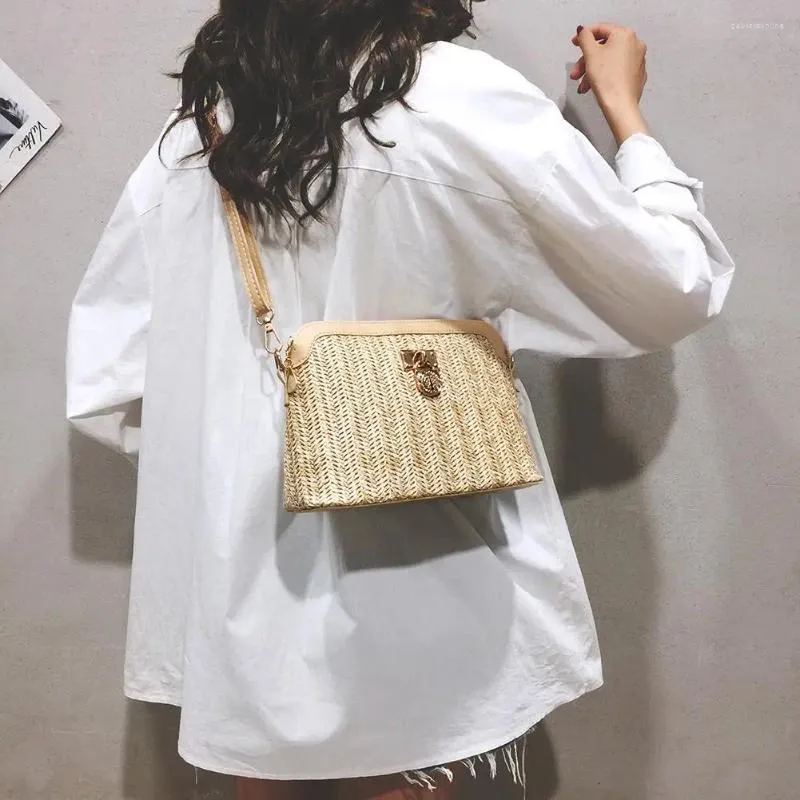 Shoulder Bags Ladies Straw PU Leather Crossbody Bag Woven Women Shell Fashionable For Beach Holiday Travelling Accessories