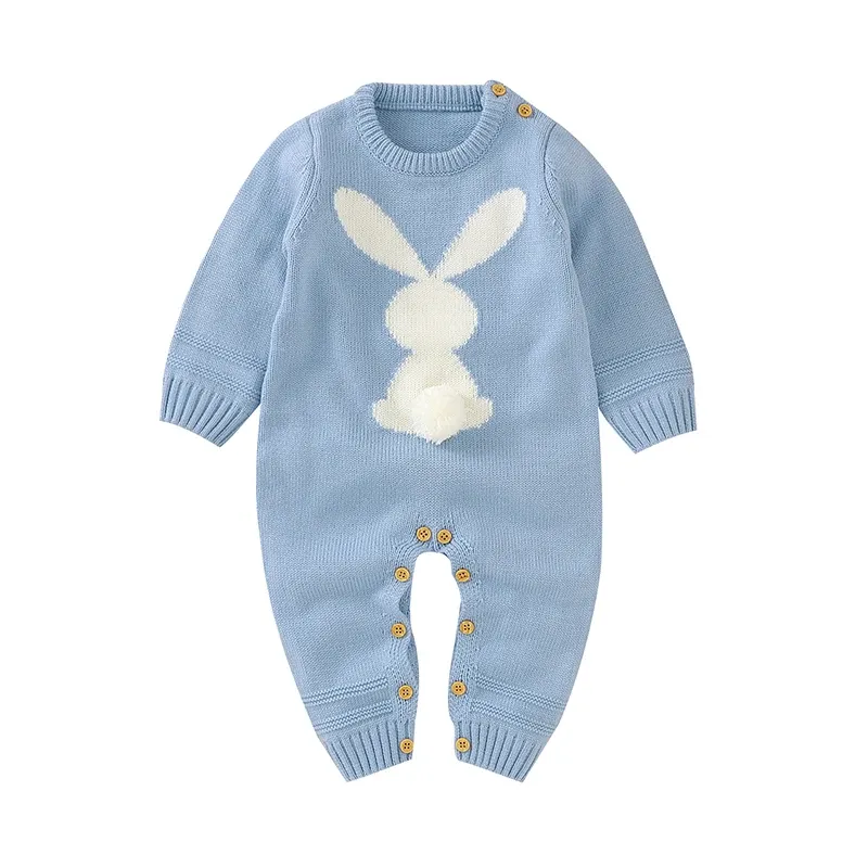 Één-stuks baby rompers schattig konijn pom pom pasgeboren peuter jumpsuit outfit lange mouw herfst baby baby meisje winterkleding gebreid warm