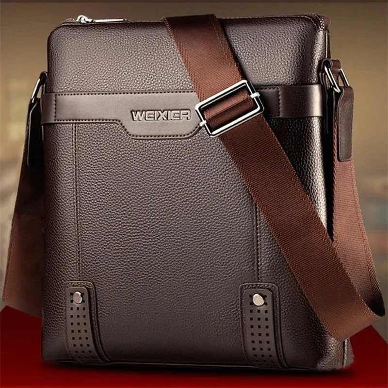 Mode Men Tygväskor Pu Leather Famous Brand Messenger Bag med Clutch Male Cross Body för 240415