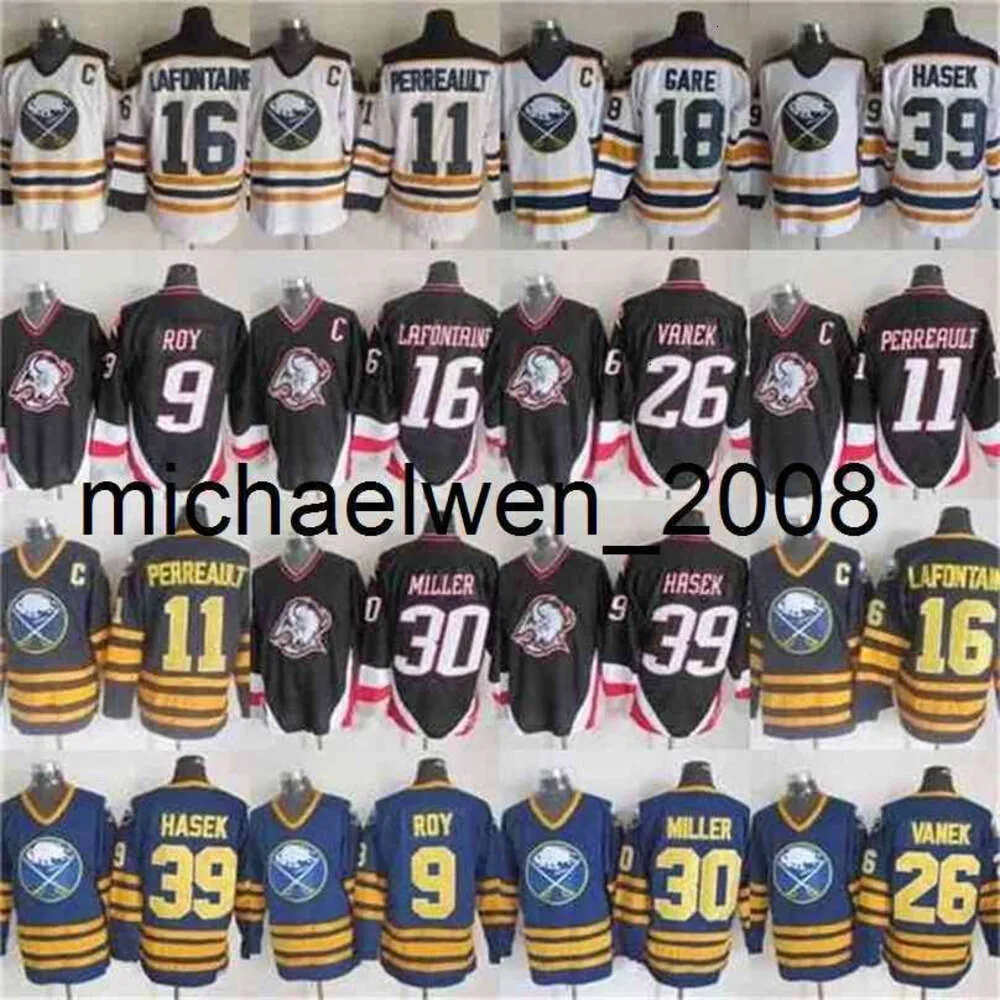 Jerseys de Kob Weng 9 Evander Kane 11 Gilbert Perreault 16 Pat Lafontaine 26 Thomas Vanek 30 Ryan Miller 39 Dominik Hasek