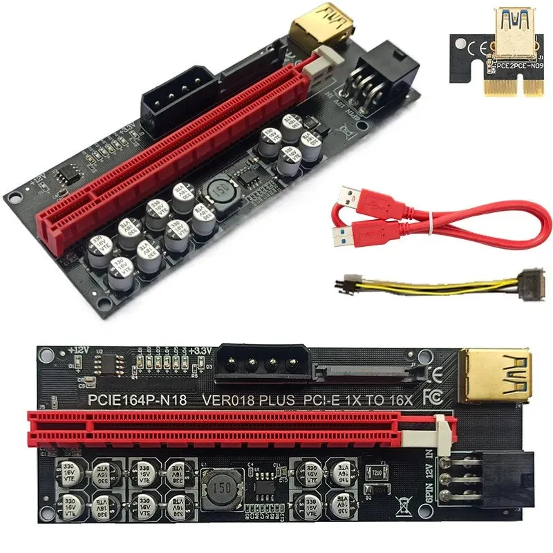 Ny PCI Express 1x till 16x Förstärk 009S PCI-E Riser Card SATA 6PIN POWER 0,6 M 1M USB3.0 Kabel för grafikkort PCI Express 1x till 16x Riser