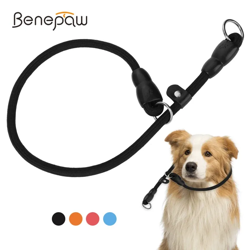 Collares benepaw collar de perro ajustable resistente seguro sin tracción redondo de nylon estrangulador collar de mascotas para capacitación de perros grandes y medianos pequeños