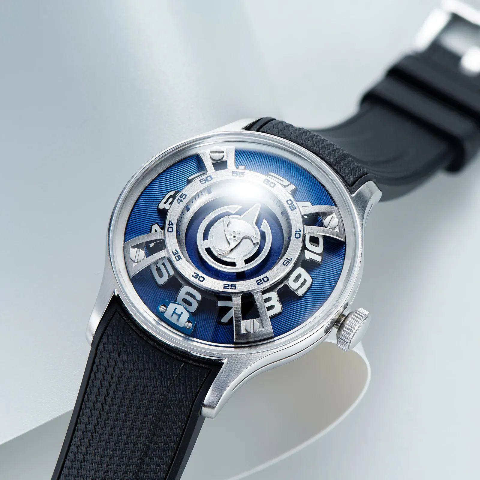 Horloges oblvlo kromme motor star rotor automatisch horloge alle stalen mannen super lichtgevende blauw nachtlamp mechanische horloges Behrens