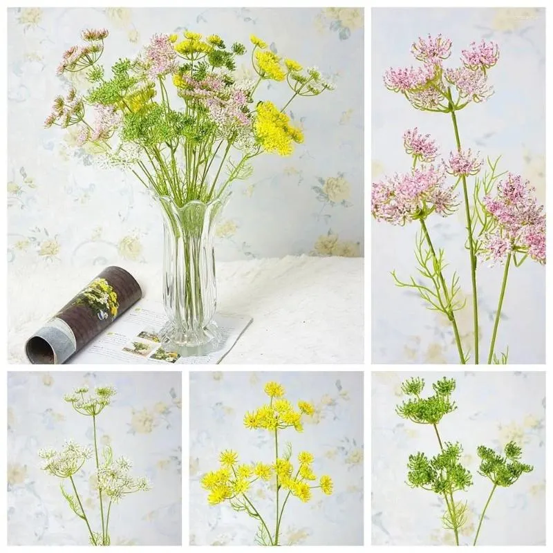 Decorative Flowers Handmade Artificial Lace Flower Korean Style Plastic Non-fading Flexible 3 Heads Bouquet Living Room