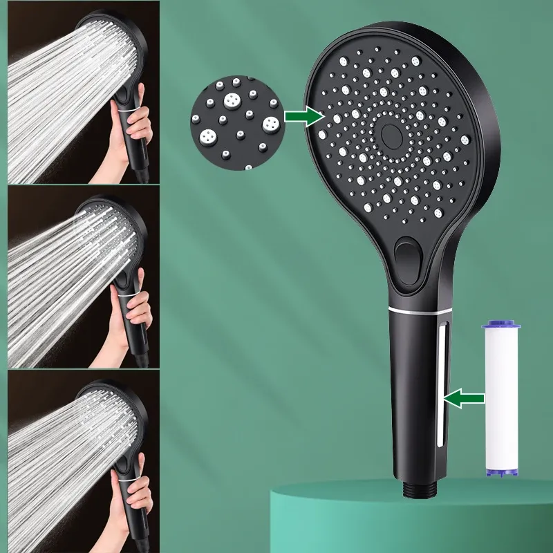 Purifiers 3 Modes Round Shower Head With Calcario Filter Spa High Pressure Save Water Rain Hose System Set Bathroom Faucet Accessories