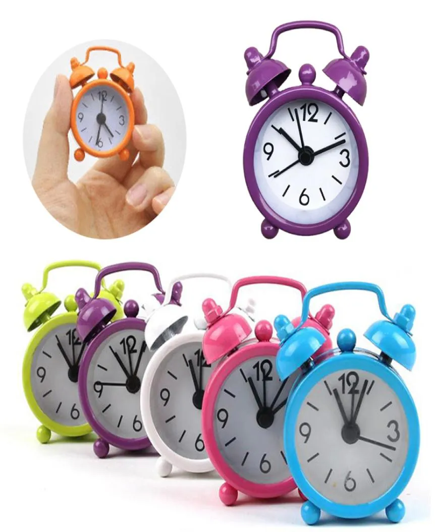 Retro Cute Mini Cartoon Metal Alarm Clocks Round Number Double Bell Desk Table Digital Clock Home Decor Candy Color7652227