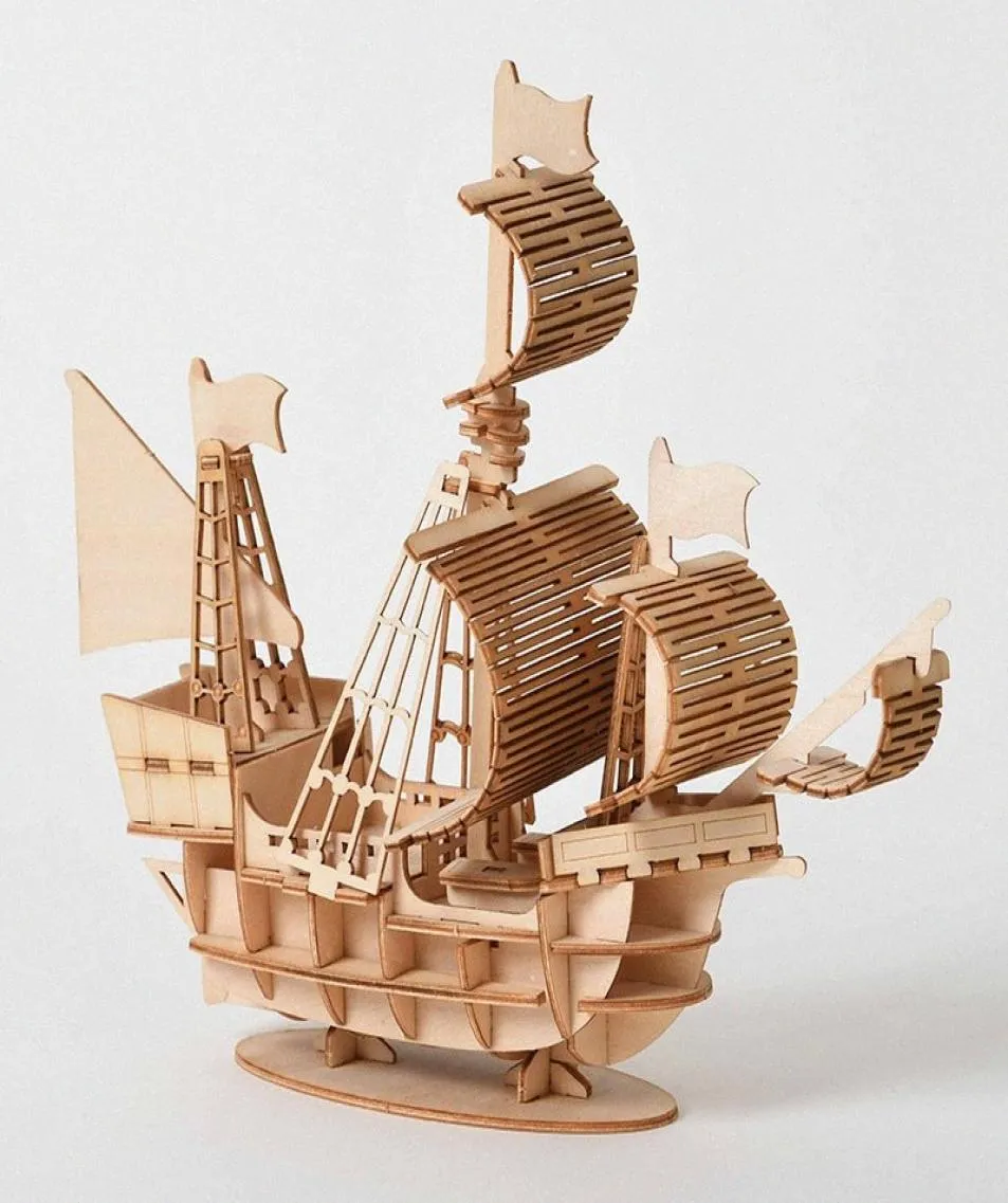 Laser Cutting DIY Sailing Ship Toys 3D Wooden Puzzle Toy Assembly Model Wood Craft Kits Desk Decoration for Children Kids gu4T3456221
