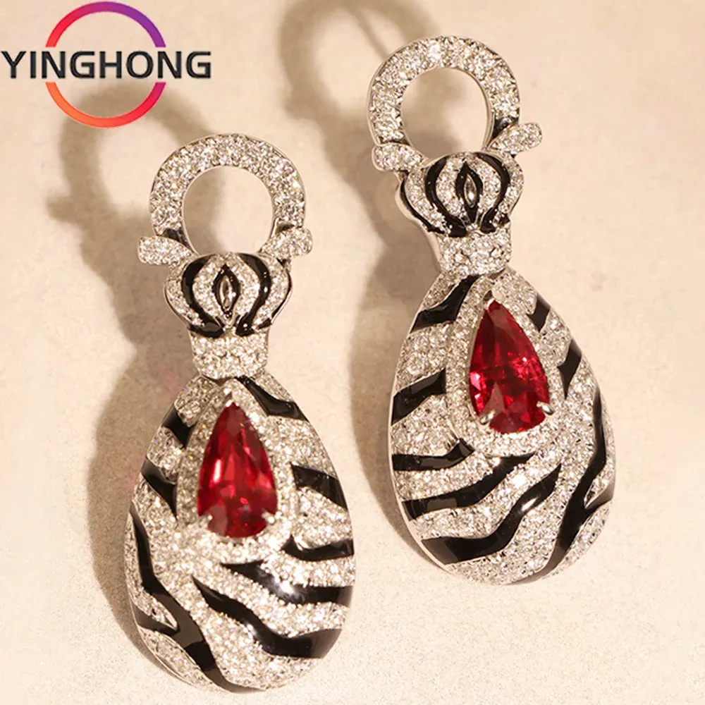 Sets QueXiang 2023 New S925 Sterling Silver Modern Retro Zebra Pattern Ruby Earring Set Women's Jewelry Charm Fashion Luxury Gift