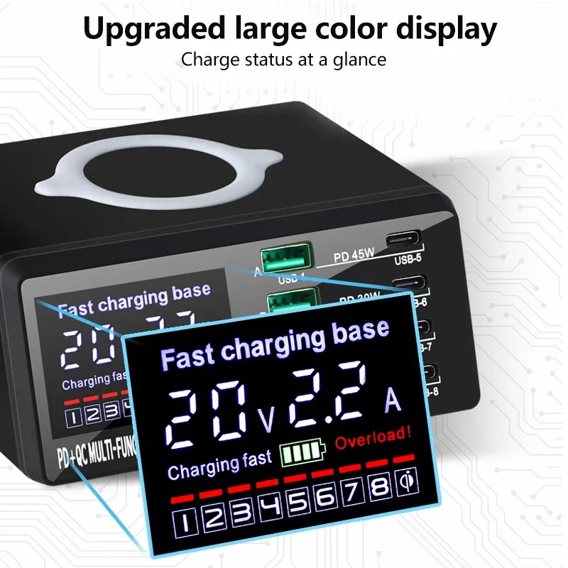 Hubs 110W 8 портов Беспроводная зарядная станция PD Fast Charger USB Quick 3.0 Adapter Hub для iPhone 14 13 12 11 Samsung Huawei Xiaomi
