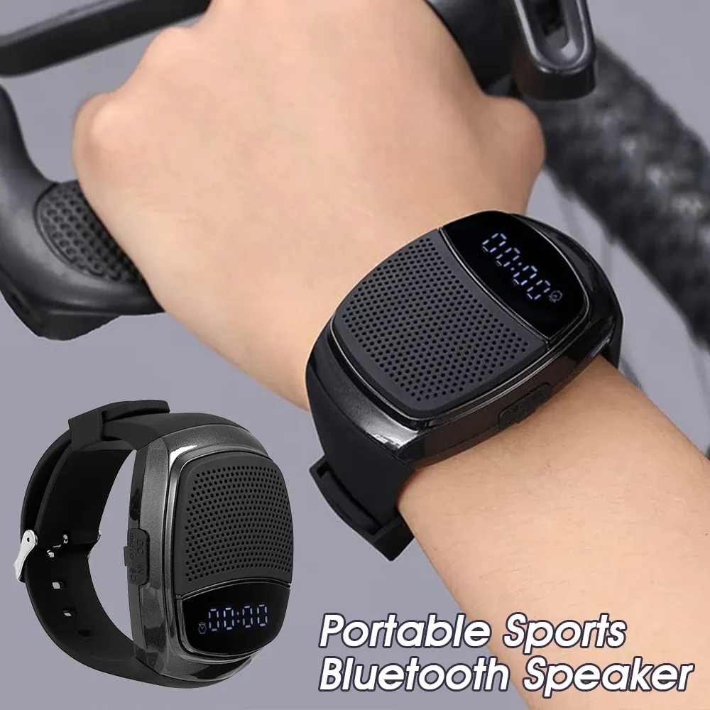 Altavoces Wireless Wearable Waller Portable Sports Bluetooth Altavoz Reloj con reloj de tiempo Temporizante Player FM Radio Alarma de selfie