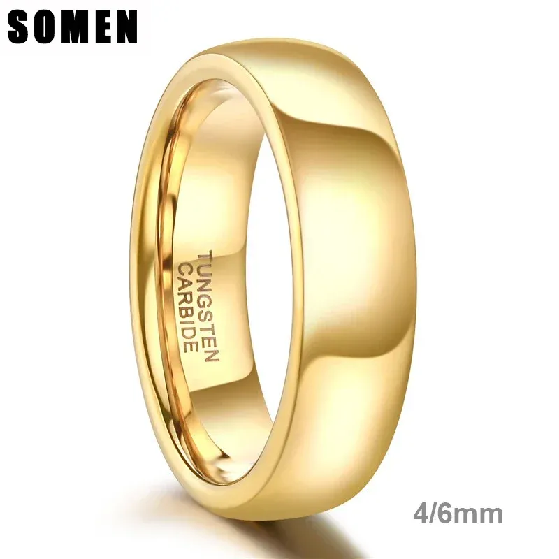 Группы Somen Gold Color Tungsten Ring Пара для мужчин женские женские классические свадебные/обручальные группы 4/6 мм Специальный подарок на День святого Валентина для любовника