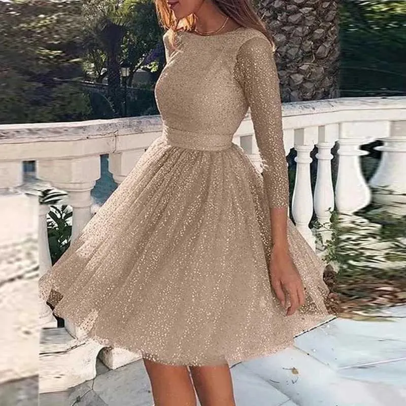 chinese dress ladies Elegant Midi Party Dress For Chubby Women Xxl O Neck Lace Sleeve Holl –  dudesky main image 0