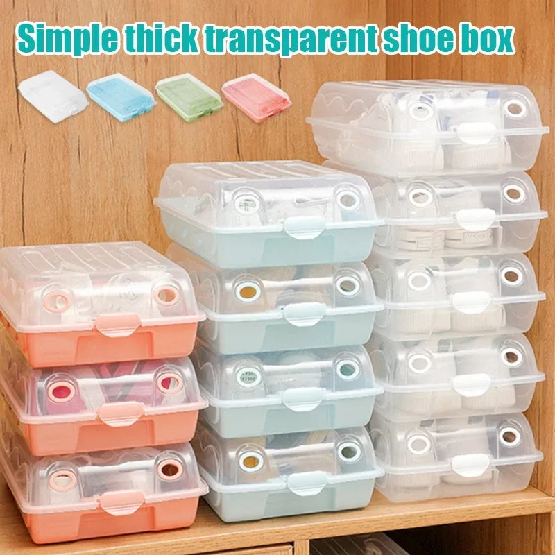 Fack Nya transparenta plastskor Väska Tjockad dammtät arrangör Box borttagbar förvaringslåda Överlagrad Combination Shoe Cabinet