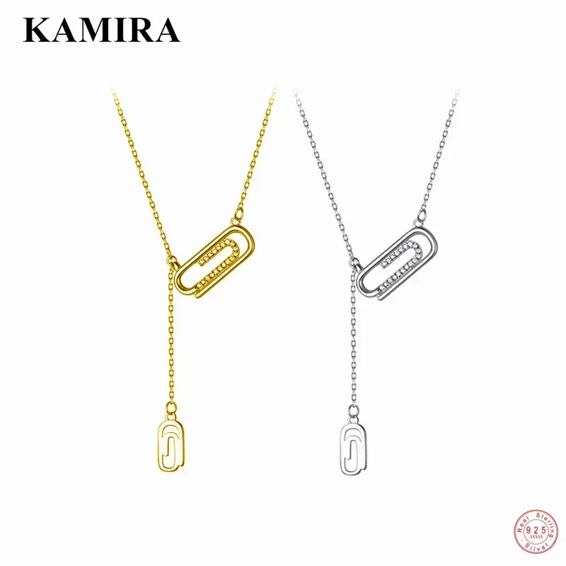 Necklaces KAMIRA 925 Sterling Silver Fashion Vintage Chic Pin Link Chain Pendientes Necklace for Women Luxury Gold Choker Jewelry Collares