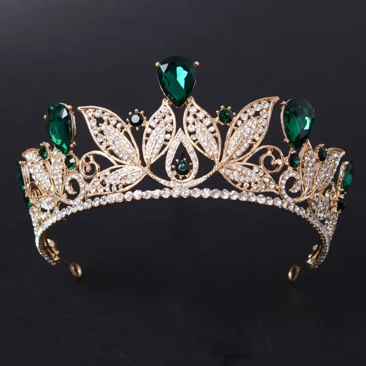 Bijoux vintage vert rouge hignestone nuptiale fashion fashion golden diadem for women robe robe hair joelry princess couronne accessoires