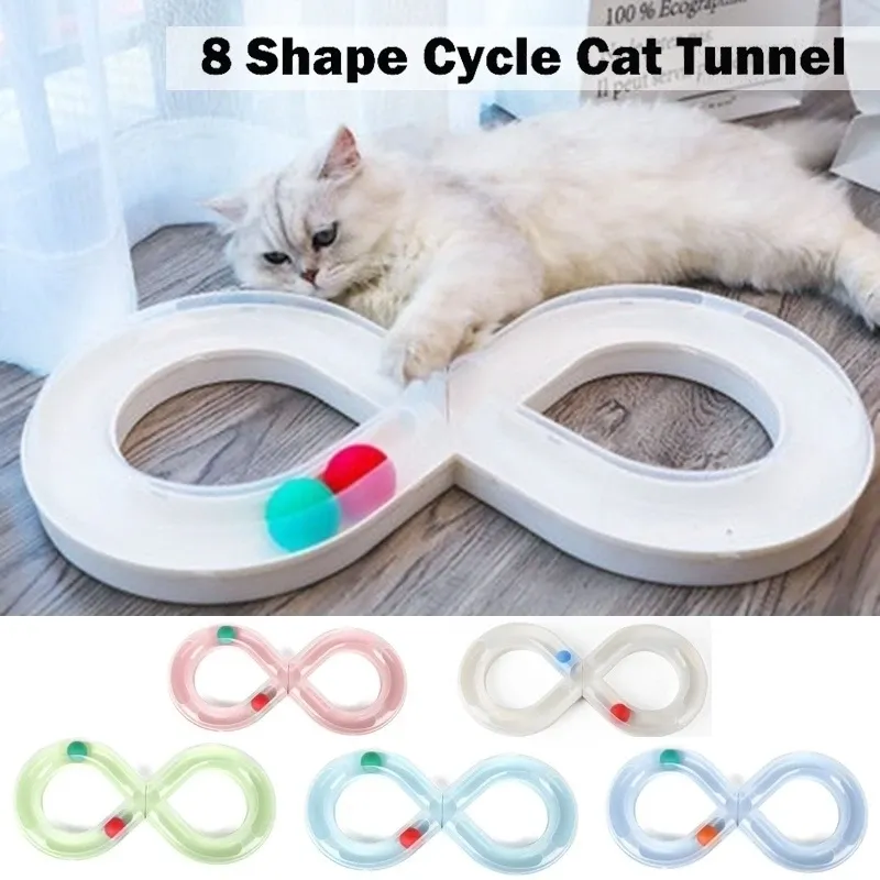 Speelgoed kat interactief speelgoed roller circuit speelgoed tunnel ontwerp roterende lopende ballen 8 vormig huisdier kitten spoor draaitabel figuur