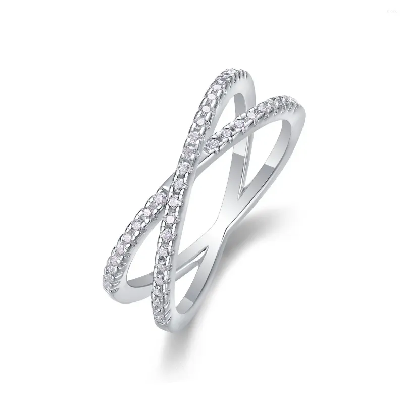 Cluster Anneaux Iced Moissanite Cross Mariage Band Women Eternity Ring 925 Sterling Silver Pass Diamond Fine Jewelry White Gold plaqué