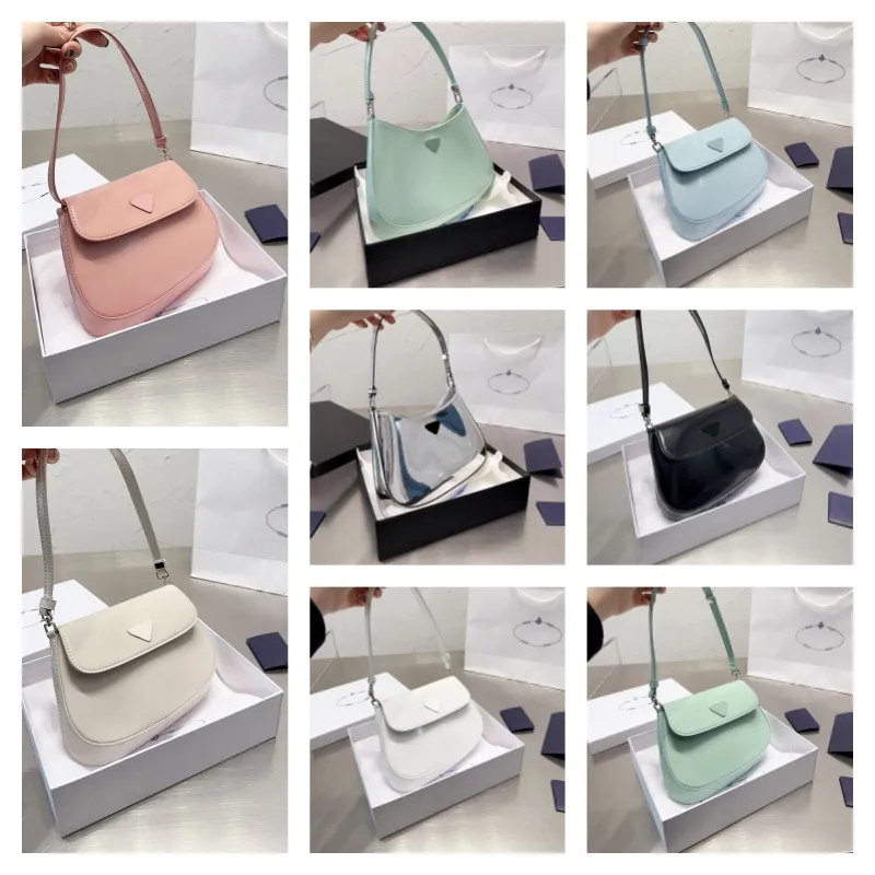 Luxurys Designers Womens bags Nylon Leather Hobo Bag Stylish underarm bag Metal Triangle handbags Shiny leather shoulder bag