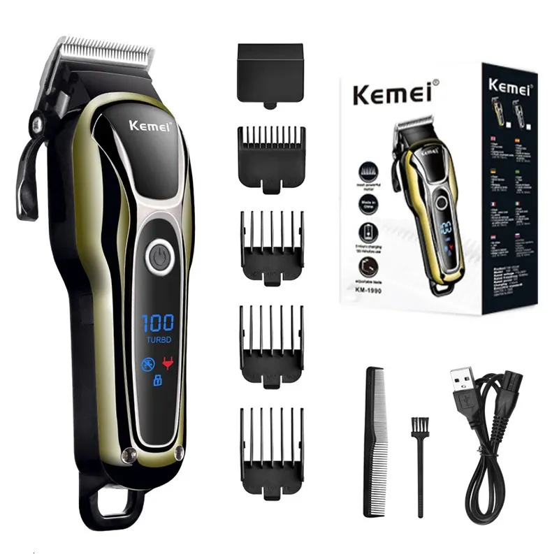 Kemei Professional Hair Clipper Rechargeable Trimmer Men Electric Cutter Cutting Machine LCD Cordless Beard KM1990 240411