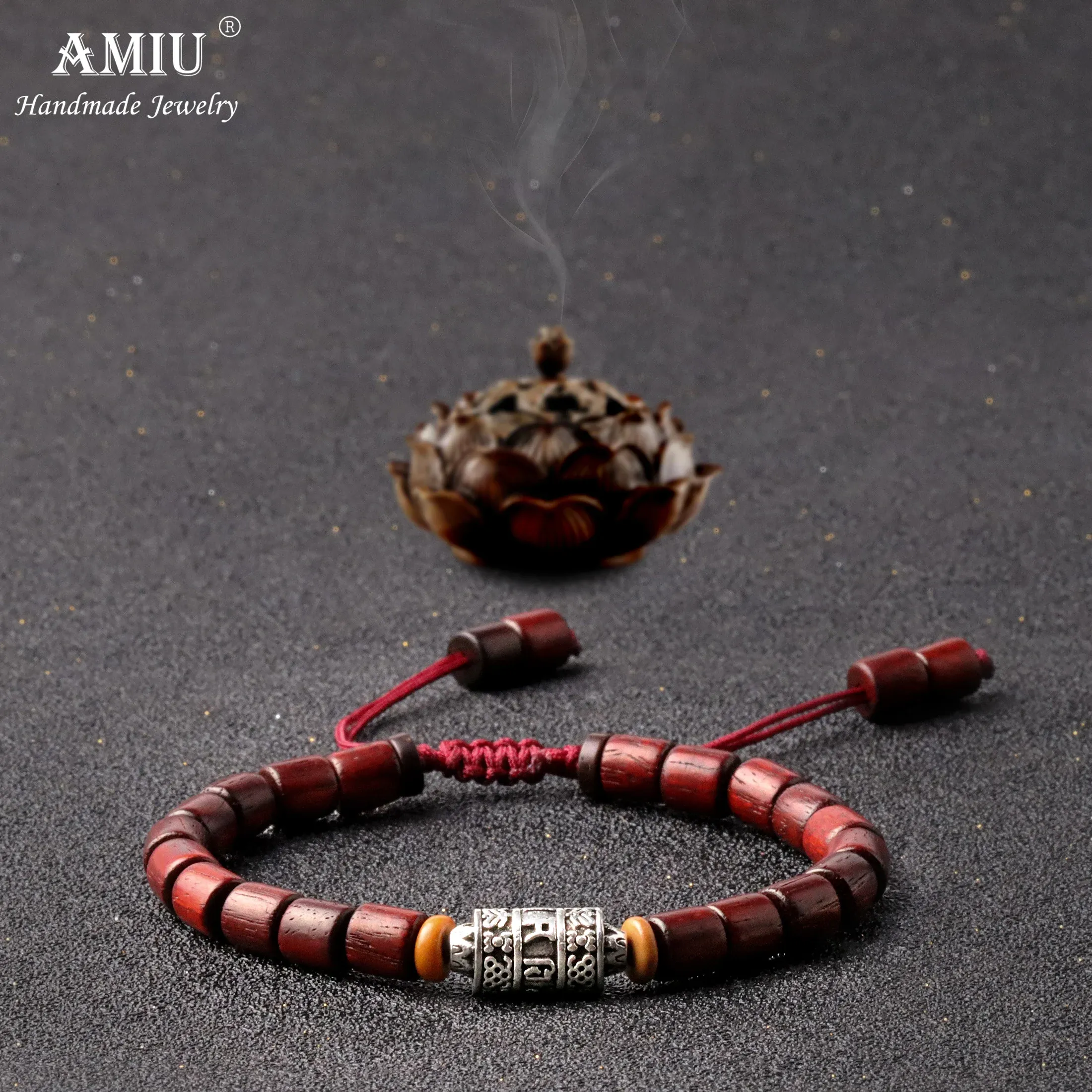 Strands AMIU Handmade Tibetan Prayer Wheel Bead Bracelet Tibetan Buddhist Mantra Sign Charm Natural Sanders Wood Mala Beads Bracelet
