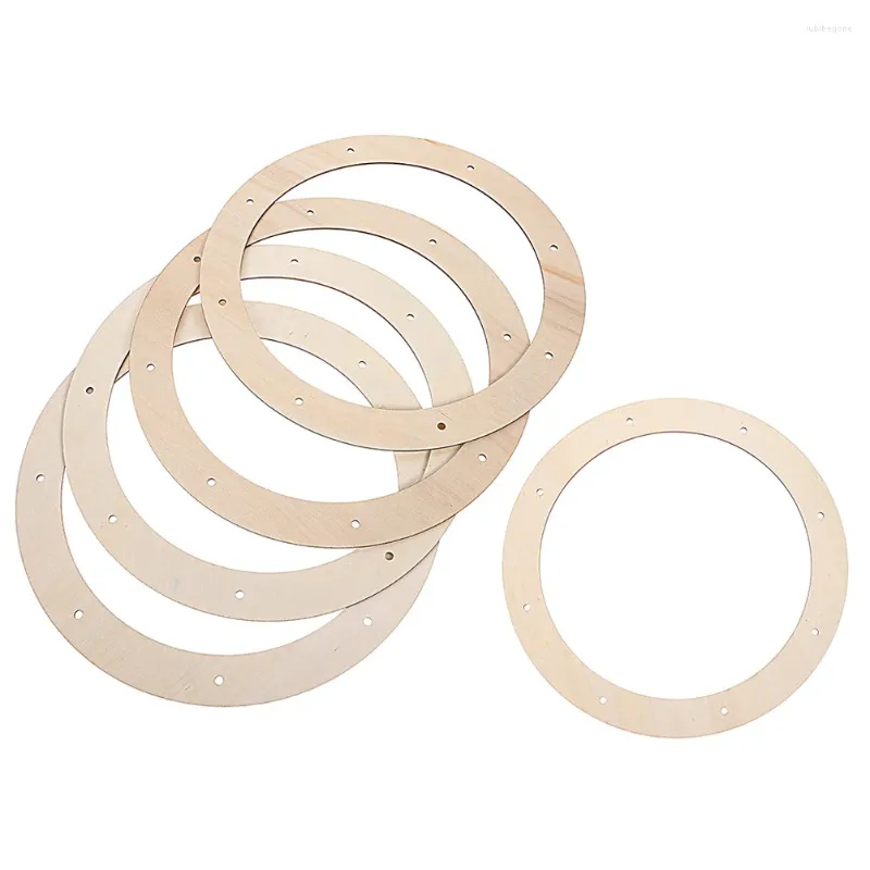 Decorative Flowers 5 Pcs Wood Wreath Rings Decor Round Loop Wooden Crafts Frame Hoops Making Frames