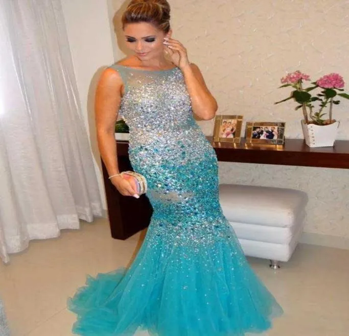 Luxury Heavy Crystal Beading South African Prom Dress Celeberity Mermaid Tulle Arabic Evening Party Gown Custom Made Plus Size7174231