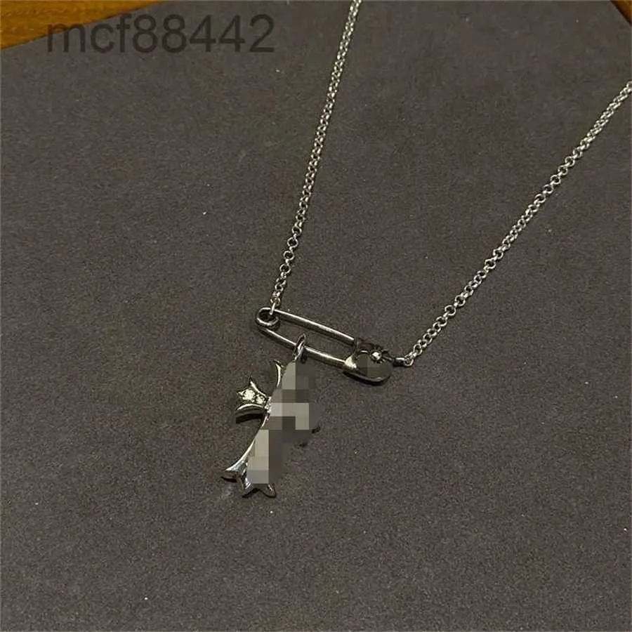 Trend Vintage Necklace Silver Plated Pin Cross Diamond Clavicle Pendant for Lovers