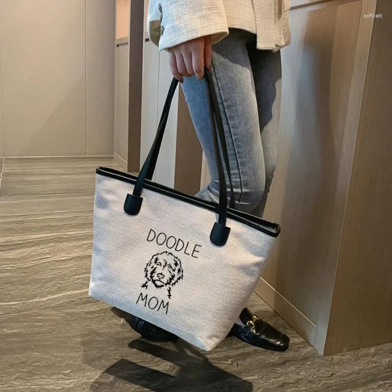 Shoppingväskor doodle mamma tryckt canvas väska på axel hundgåvor anpassade