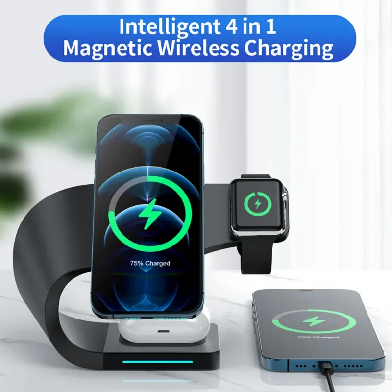 Laddare Allinone Wireless Charger Stand för iPhone 14 Pro Max 13 Mini 11Pro XS Max Apple Watch AirPods Pro Fast Wireless Charging Dock