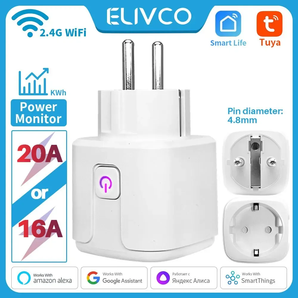 Plugs tuya smart plug wifi wifi eu 16a / 20a sachot smart with power monitor timing smart vie