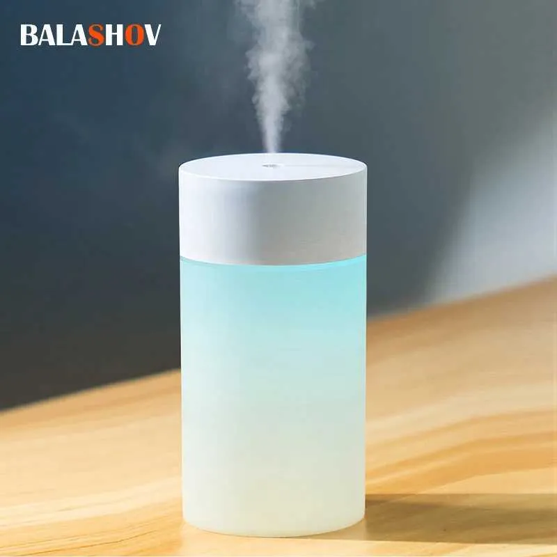 Humidifiers 260ML Mini Humidifier USB Ultrasonic Air Humidifier LED Light Essential Oil Diffuser Automotive Purifier Aromatic Anion Nebulizer Portable Y240422