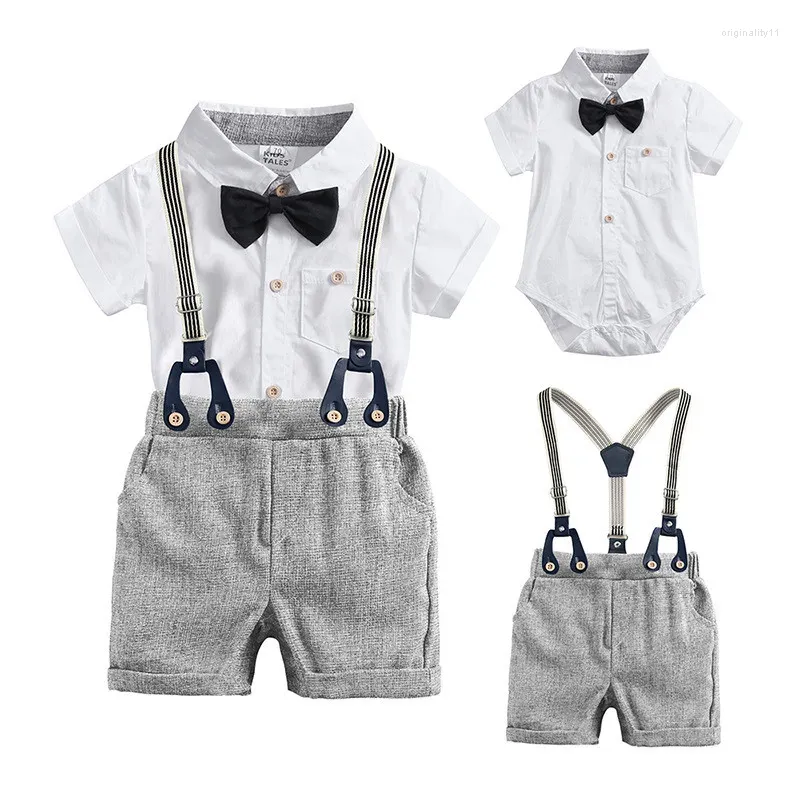 Kleidungssets 0-24M Baby Boy Hemd Bow Set Geburtstag formeller Anzug Sommergeborener Jungen Kleidung Blau Top Hosendosen Outfit