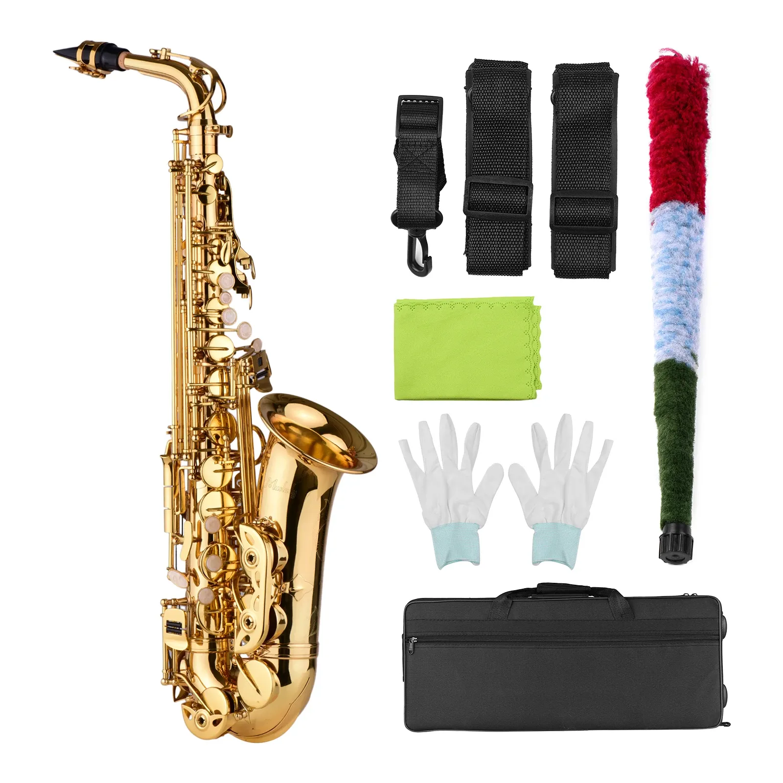 サクソフォンEB ALTO SAXOPHONE BRASSラッカーキャリーケースグローブストラップクリーニング布ブラシプロフェッショナル楽器アクセサリー