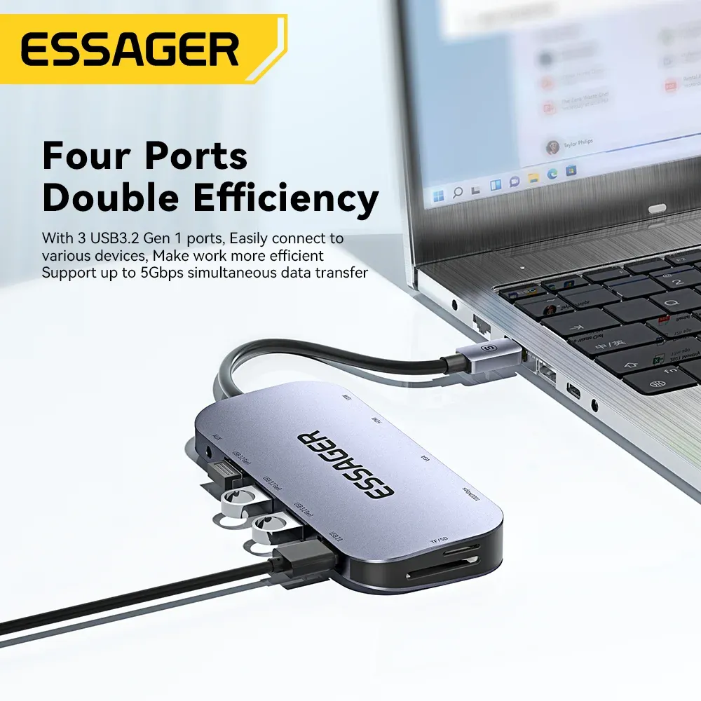 Hubs Essager USB Type C Hub USB C till HDMicompatible USB 3.0 Docking Station för MacBook Pro iPad Pro USB Hub PD 100W/60W Adapter