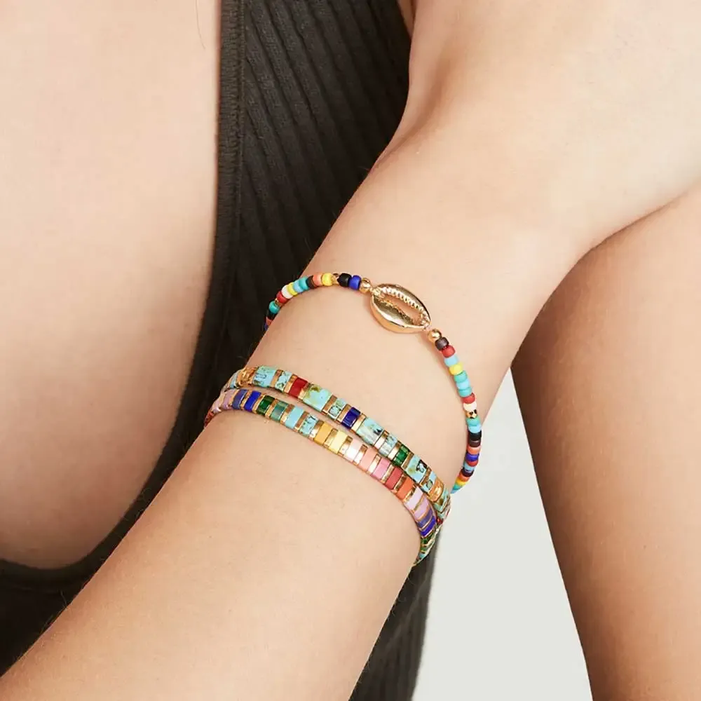 Strands Go2boho boho tila koraliki bransoletki dla kobiet miyuki tila tęczowe bransoletki prezent biżuterii dla jej biżuterii pulseras femme shell