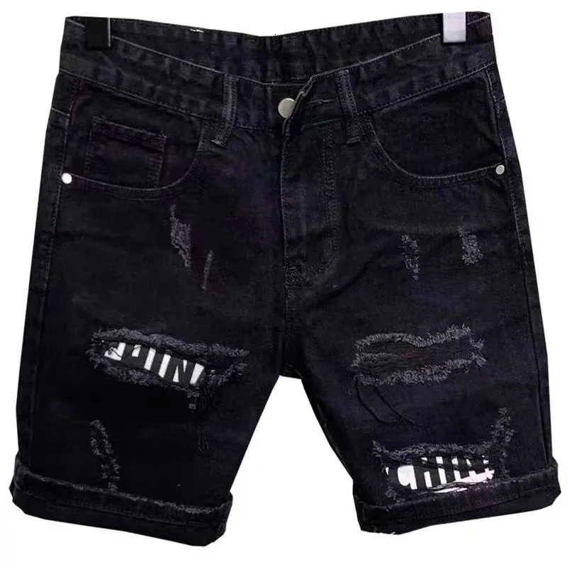 Herren Hole Patch Korean Slim Jeans kurze Hosen Shorts Füße Schwarze Jeans Jeans für Männer Cowboy Teenager Designerhose 240409