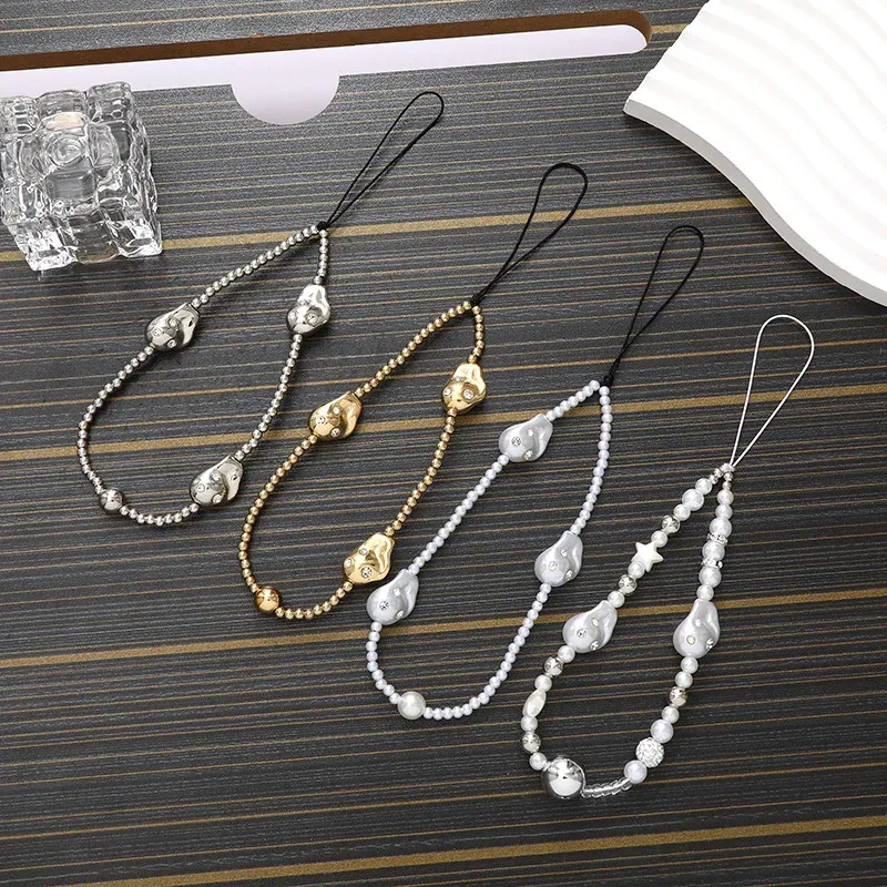 Korean Y2K Baroque Pearl Phone Chain Cute Charm Wrist Strap Keycord Cellphone Lanyard Girl Keychain Phone Case Hanging Chain