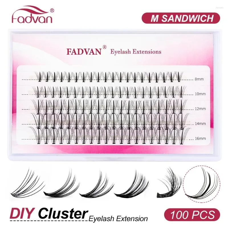 FALDELASHES FADVAN CLUSTER LASHES M字型サンドイッチ100 PCS個別の熱結合