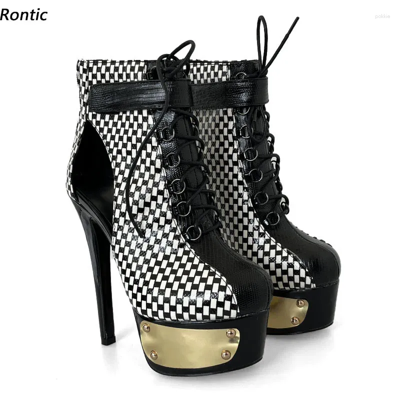 Botas rontic feminino plataforma de primavera tornozelo estiletto salto redondo dedo do pé