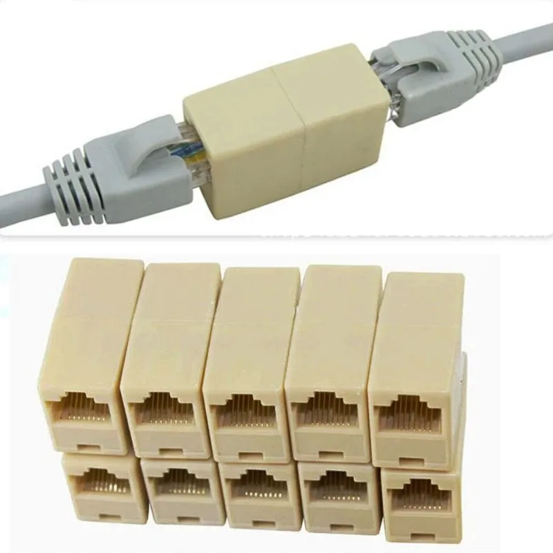 10st Nya legering Internetverktyg RJ45 CAT5 COUPLER PLUG ADAPTER NETWORK LAN CABLE Extender Connector RJ45 CAT5 Extender Adapter