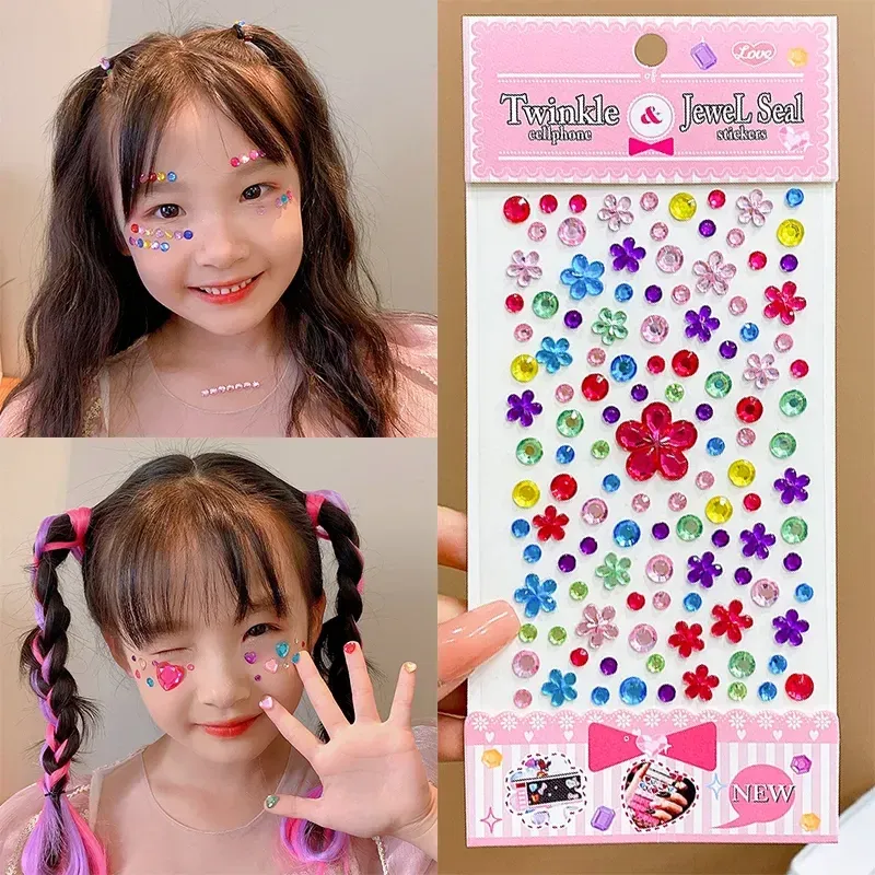 Tatueringar Nya klistermärken i ansiktet Rhinestone Makeup Bright Face Art Sticker Children's Thisporary Tattoo Rhinestone för Strasse Makeup