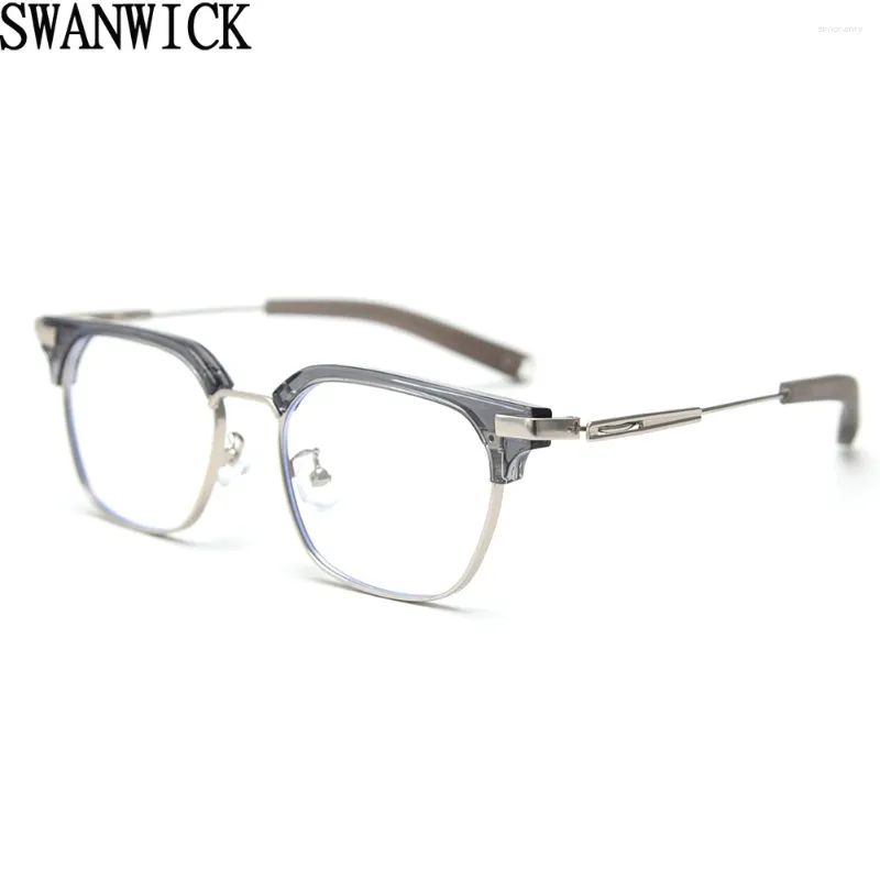 Okulary przeciwsłoneczne Ramy Swanwick Square okulary dla kobiet Tr90 Korean Style Half Metal Retro Frame Men Kobieta Czarna szara przezroczysta obiektyw unisex