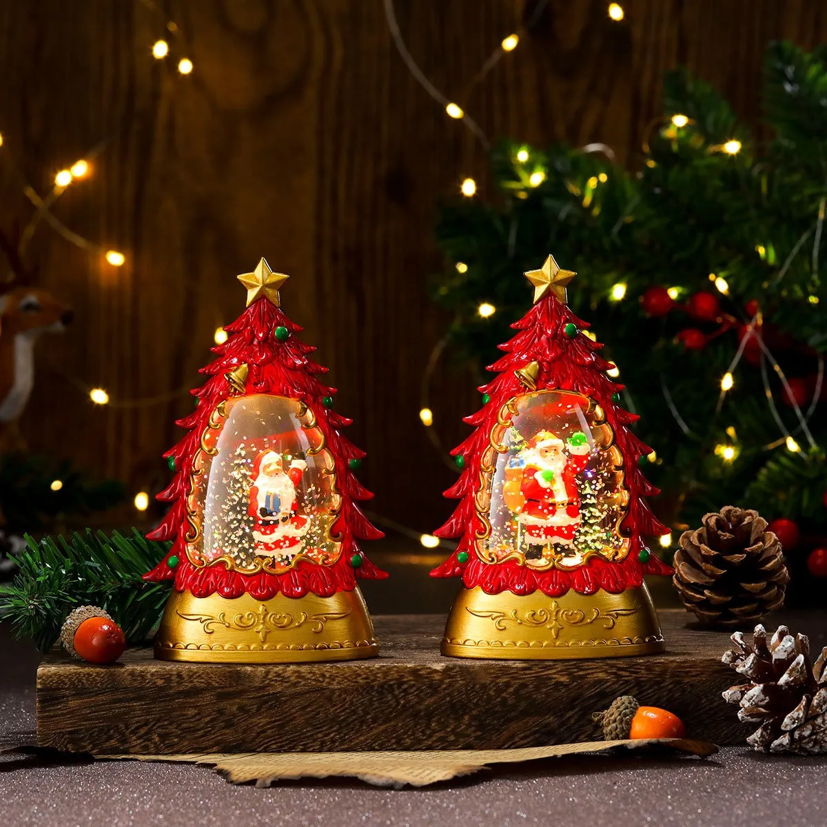 Illuminated Christmas Snow Globe With Santa Figurine Festive Holiday ...